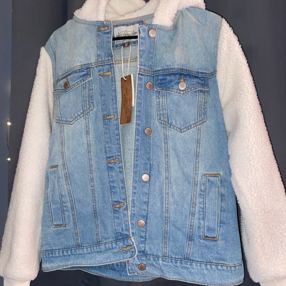 Faux fur and denim jacket